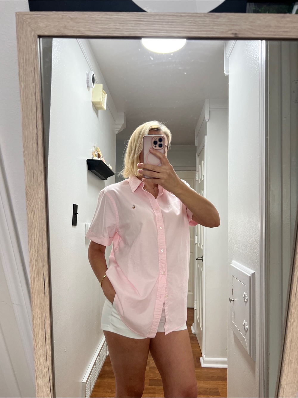 Ralph Lauren Light Pink Short-Sleeve Button-Down Shirt  baby pink